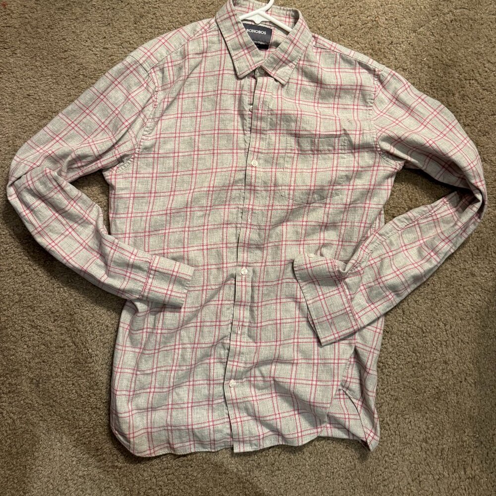 Bonobos Grey and Pink Checkered Buttondown